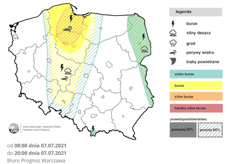 Prognoza burz na środę (IMGW)