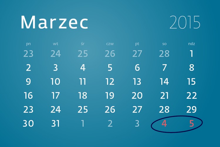 W marcu nie ma dni ustawowo wolnych od pracy