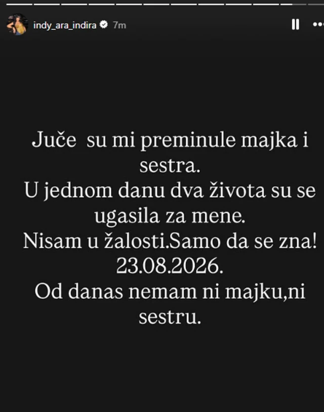 Indi Aradinović zatekla objavom o majki i sestri Editi, juče su obe preminule