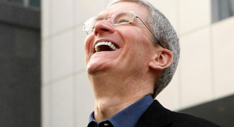 Apple CEO Tim Cook looks up to the skies.