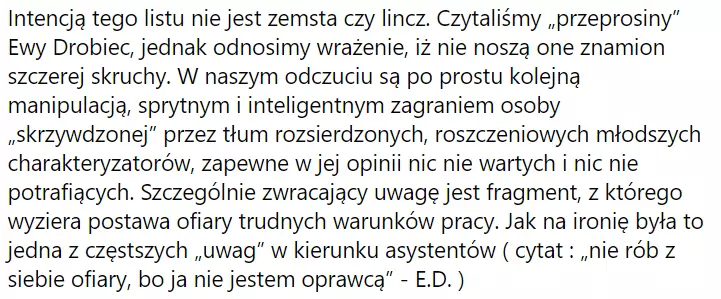 Autorki apelu wyrażają sprzeciw wobec usprawiedliwiania przemocowych zachowań &quot;trudnymi warunkami pracy&quot; i &quot;realiami branży&quot; / Facebook