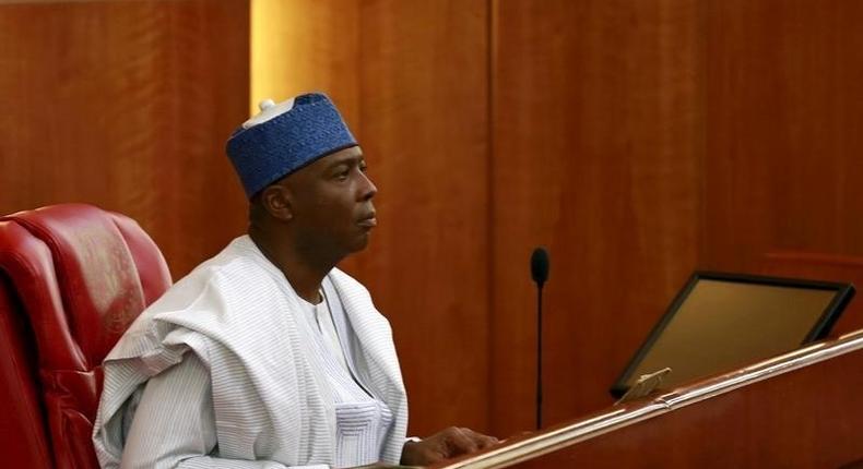 Senator Bukola Saraki looks on after being elected as the senate president of the 8th Nigeria Assembly in Abuja, Nigeria June 9, 2015. REUTERS/Afolabi Sotunde - RTX1FRVG