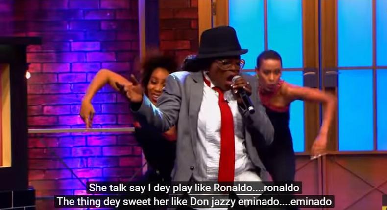Funke Akindele lip syncing to 'Collabo' by P-Square 