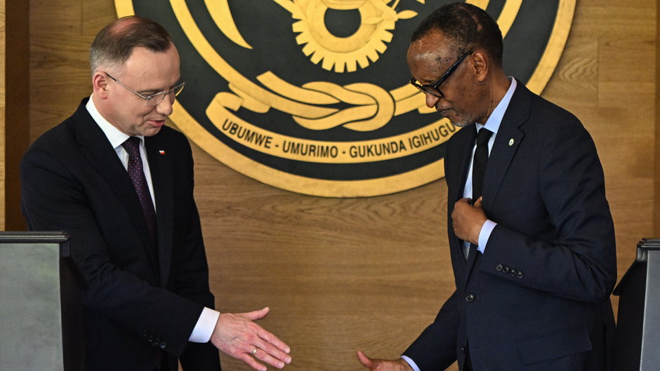 Prezydent Polski Andrzej Duda podczas spotkania z prezydentem Rwandy Paulem Kagame.