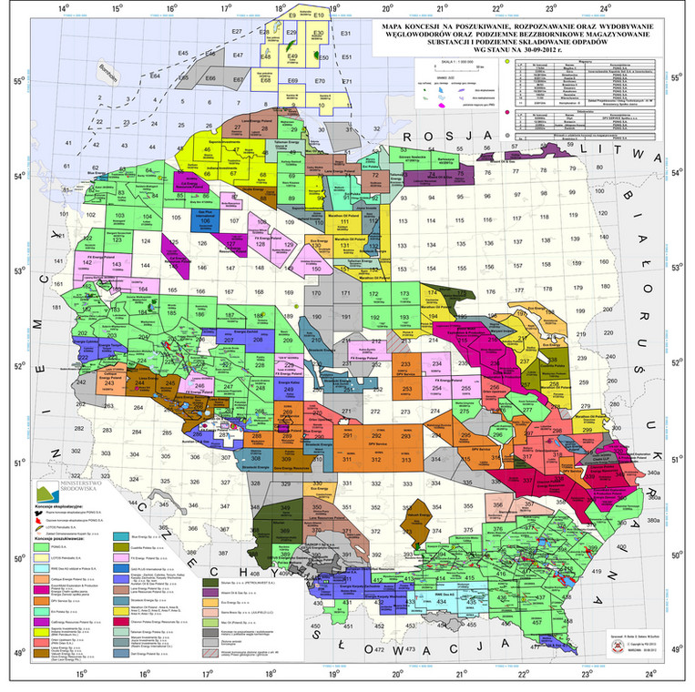 Koncesje udzielone na wydobycie gazu łupkowego w Polsce - mapa