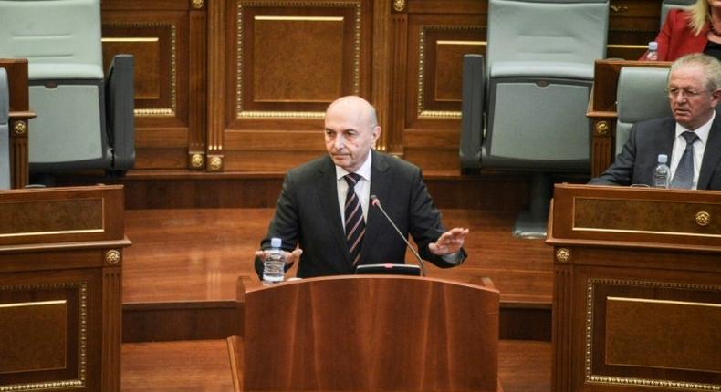 Kosovo Prime Minister Isa Mustafa addresses a parliamentary session in Pristina on May 10, 2017