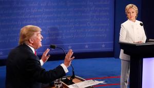 Hillary Clinton and Donald Trump during their final presidential debate in October 2016.MARK RALSTON/AFP via Getty Images