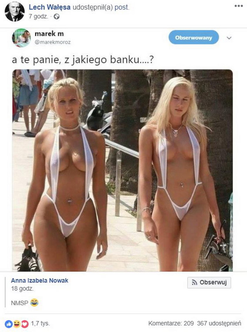 Roznegliżowane panie na profilu Wałęsy. Internauci zniesmaczeni