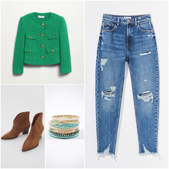 Sako „Mango“, farmerke Bershka“, narukvica „P.... S.... fashion“, kaubojke „Reserved“