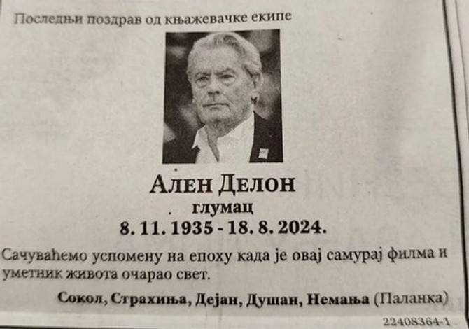 Čitulja koju su fanovi dali Alenu Delonu