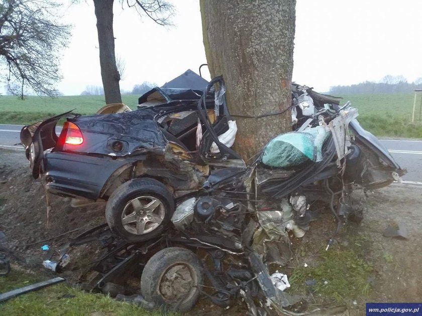 Samochód zawinął się na drzewie. Koszmarne zdjęcia!