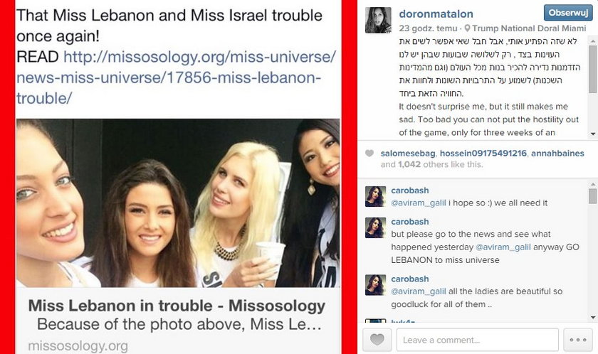 Miss Libanu, Saly Griege, i Miss Izraela, Doron Matalon