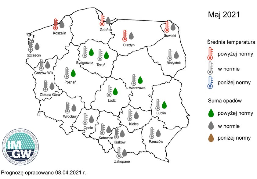 Eksperymentalna prognoza długoterminowa temperatury i opadu na maj 2021