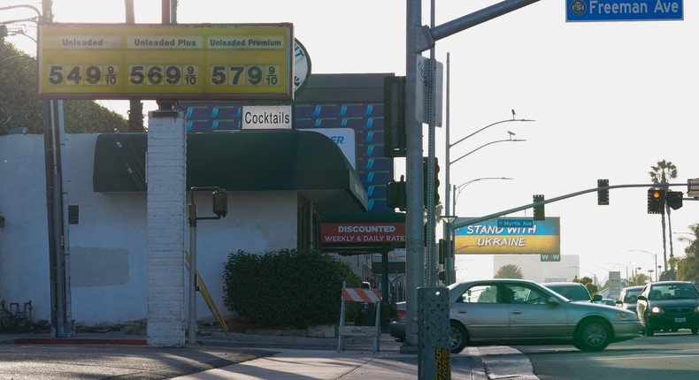 Gas prices at a gas station in Inglewood, California, on March 10.