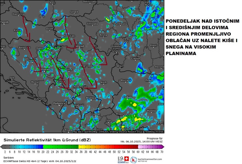 Radarski snimci za ponedeljak