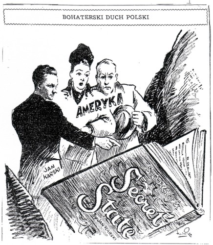Jan Karski. Rysunek Władysława Krawca na łamach 'Dziennika Chicagowskiego', Chicago, 25 stycznia 1945 r.