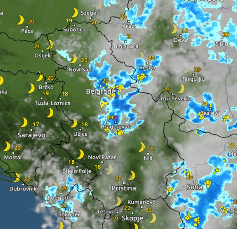 Kretanje nevremena u 20 sati