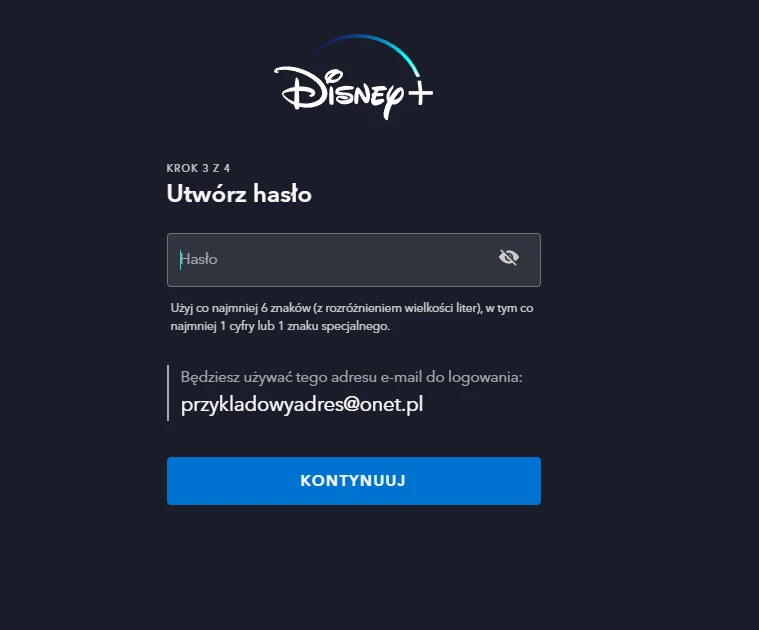 Rejestracja w serwisie Disney+