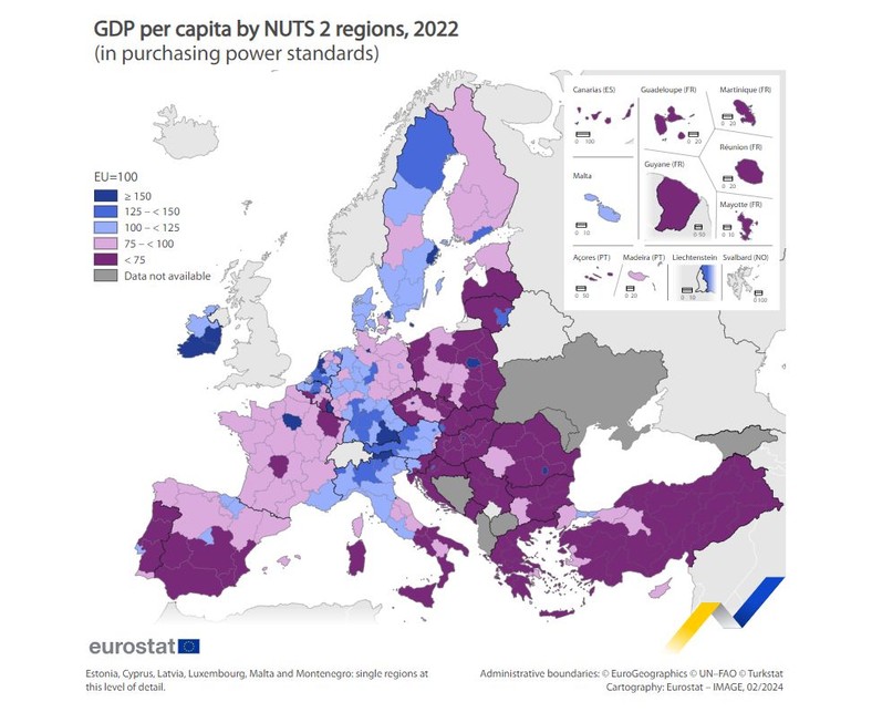 PKB na mieszkańca w regionach państw UE