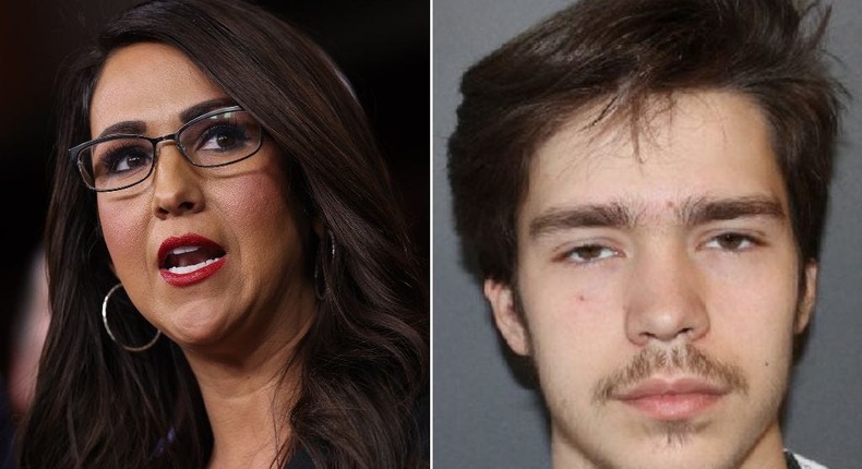 Colorado Rep. Lauren Boebert (left) and her 18-year-old son, Tyler (right). Tyler was detained by the Rifle Police Department on Tuesday after a recent string of vehicle trespass and property thefts.Kevin Dietsch via Getty Images; Rifle Police Department