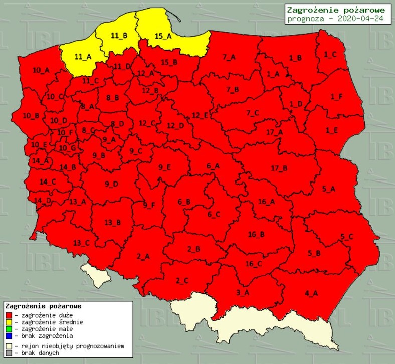 Zagrożenie pożarowe lasów na 24.04