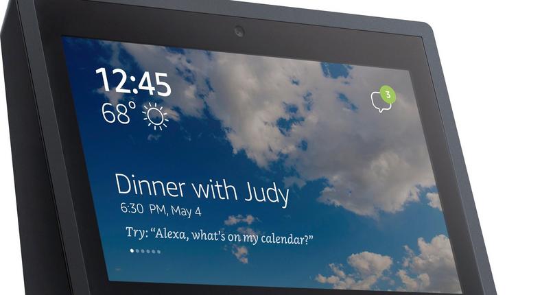 A leaked image of the upcoming Amazon Echo speaker with a touchscreen.