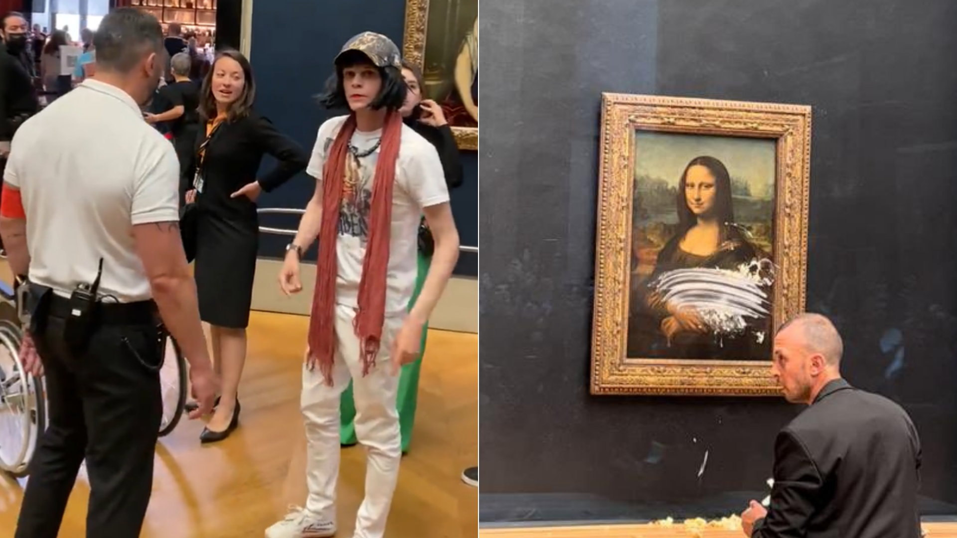 Il s’est déguisé en vieille femme et a voulu détruire le tableau de Mona Lisa.  Il a oint le célèbre travail avec un gâteau