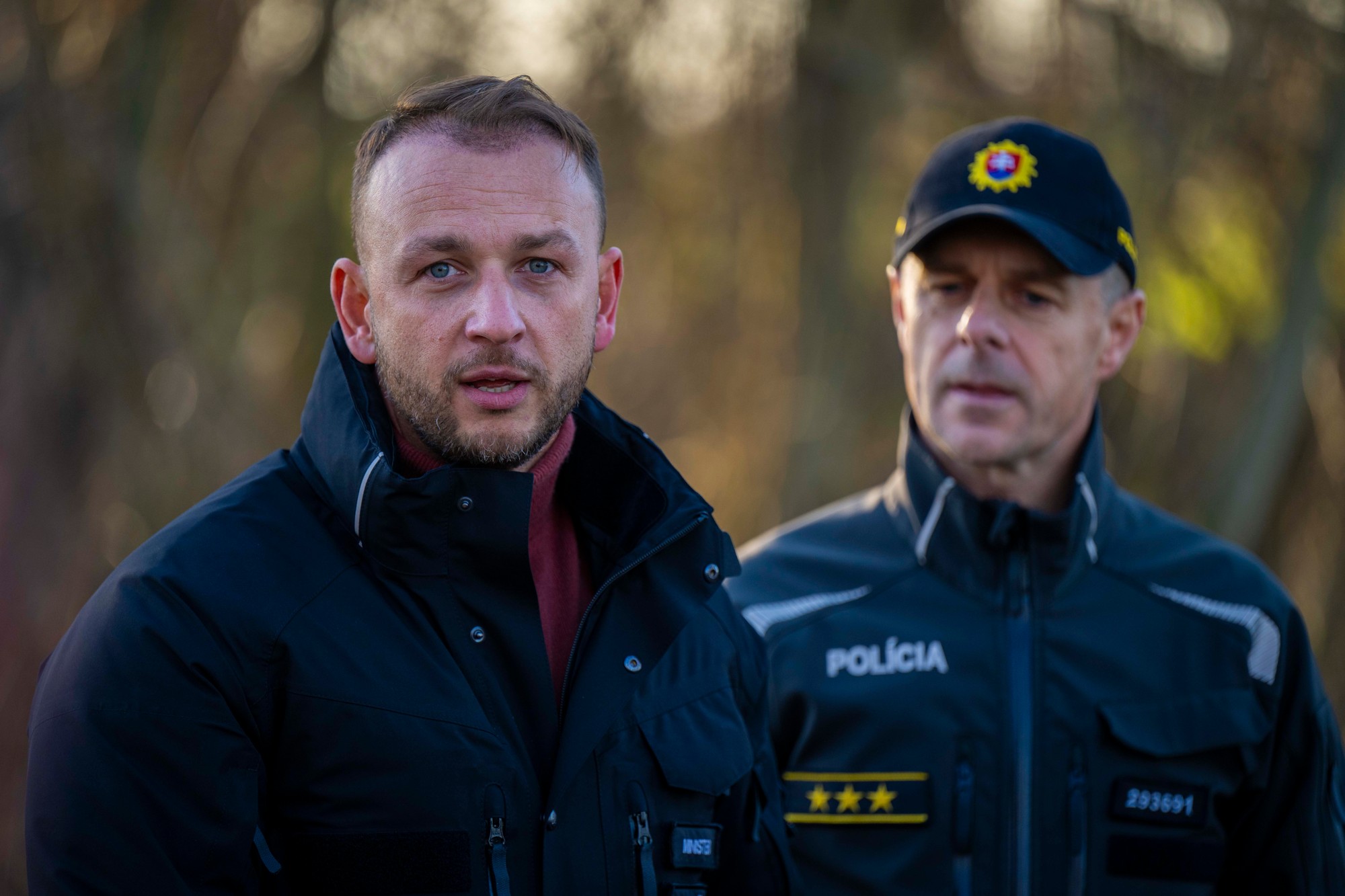 Minister vnútra SR Matúš Šutaj Eštok (Hlas-SD) a viceprezident Policajného zboru SR Rastislav Polakovič.