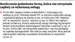 Rozliczenie podatkowe firmy, która nie otrzymała zapłaty za wykonaną usługę