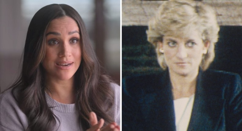 Meghan Markle in an interview for Harry & Meghan and Princess Diana during the BBC Panorama interview.Netflix; Pool Photograph/Corbis/Corbis/Getty Images