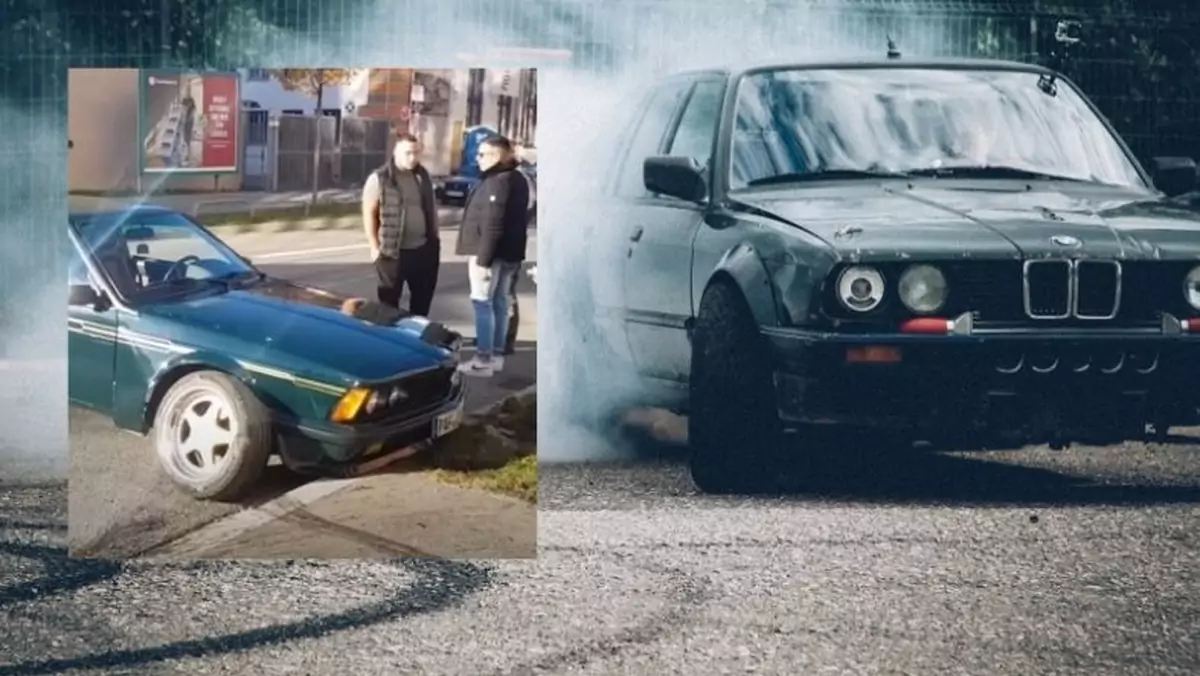 Kierowca BMW zakończył driftowanie na barierce tuż obok chodnika (screen: youtube/FFMCARSPOTTING)