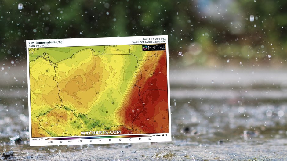 W sobotę mocno się ochłodzi, a do tego miejscami spadnie deszcz (mapa: wxcharts.com)