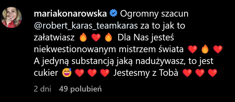 Wpis Marii Konarowskiej na Instagramie