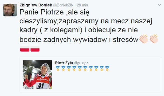 Tweet Zbigniewa Bońka fot. Twitter/BoniekZibi