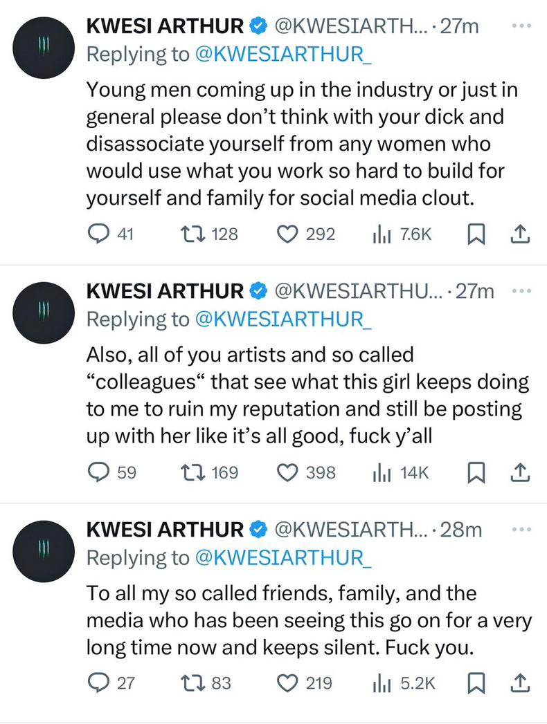 'F*ck You, Dumb*ss' - Efia Odo and Kwesi Arthur fiercely go after each other on X