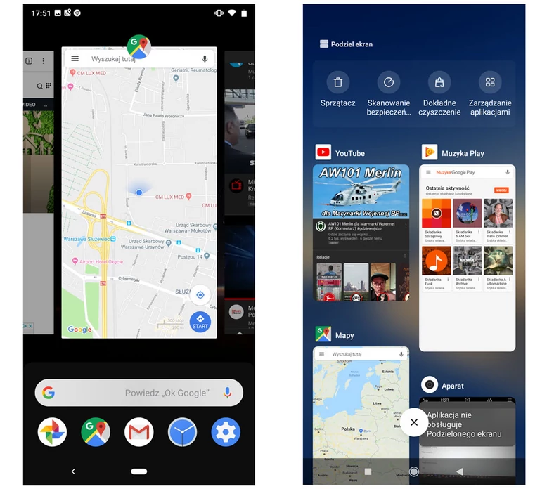 Ekrany otwartych aplikacji w Android One i MIUI 10