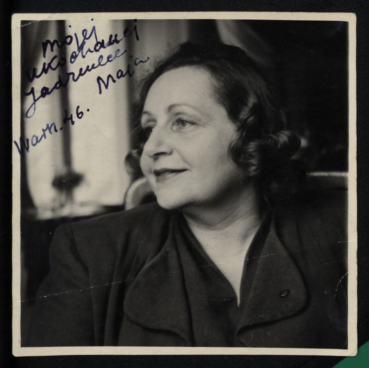 "Mojej ukochanej Jadziulce": dedykacja na zdjęciu portretowym Mai Berezowskiej (1946)