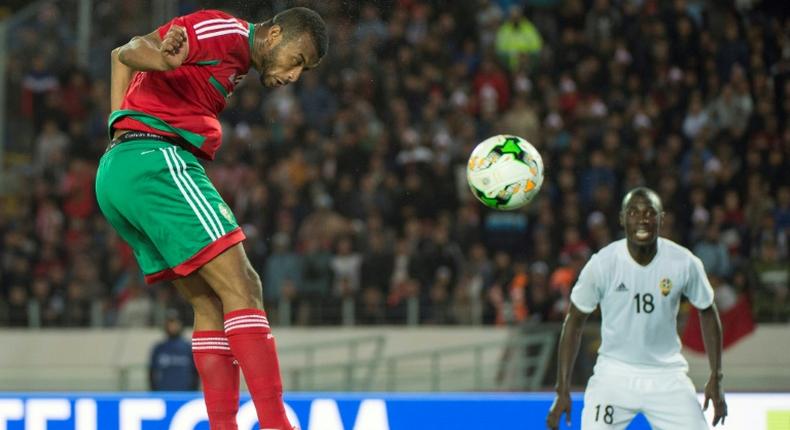 Ayoub el Kaabi (L) scores one of his nine goals that helped power hosts Morocco to the 2018 African Nations Championship title