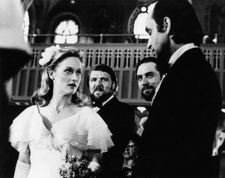 John Cazale i Meryl Streep na planie filmu "Łowca jeleni" (w tle Chuck Aspegren i Robert De Niro)