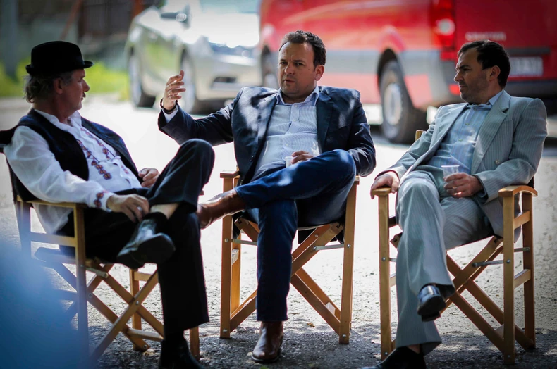 U pauzi snimanja: Milorad Mandić Manda, Nedeljko Bajić i Nenad Okanović