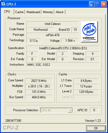 Celeron 2,8 GHz z jądrem Northwood