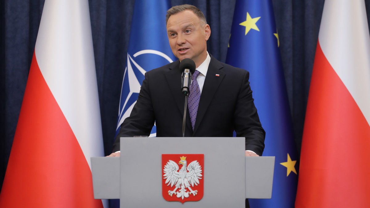 Prezydent Andrzej Duda podczas oświadczenia dot. państwowej komisji ds. badania wpływów rosyjskich