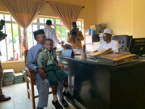 Governor Nasir El-Rufai of Kaduna State in Capital School, Malali, Kaduna, a public school, to enrol their six-year old son Abubakar El-Rufai into a primary school.  [Twitter/GovKaduna]