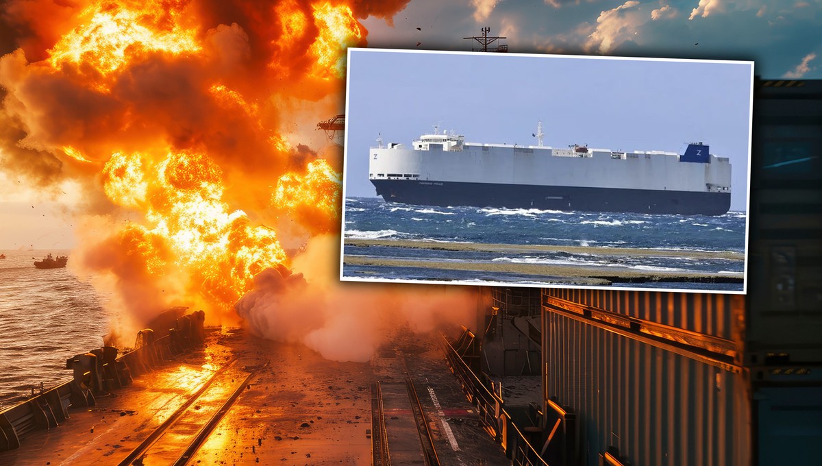 A ship of a ship with electric cars off the coast of Alaska. The crew escaped