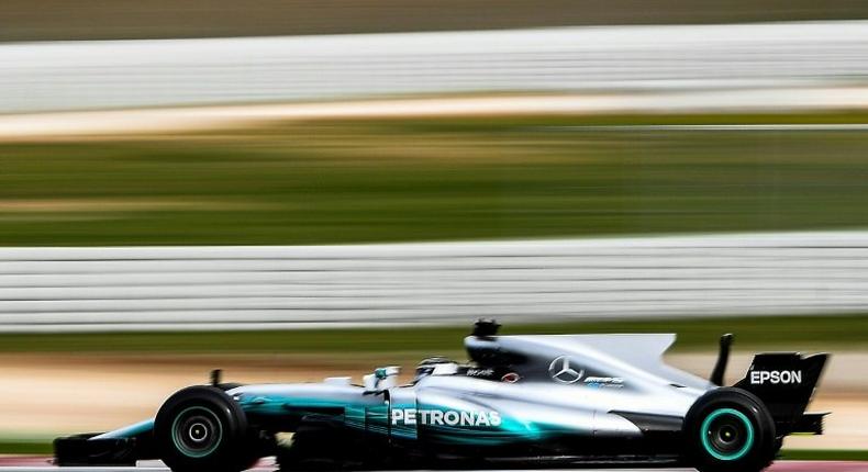 Mercedes' driver Valtteri Bottas in action at the Circuit de Barcelona in Montmelo, on March 8, 2017