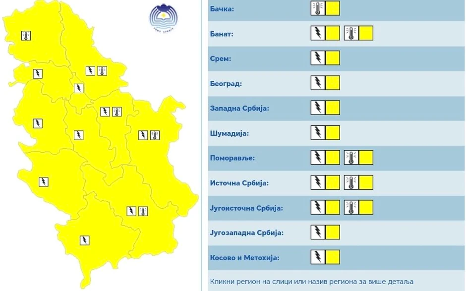 Žuti meteoalarm u celoj Srbiji