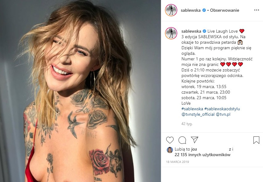Maja Sablewska ma wiele tatuaży