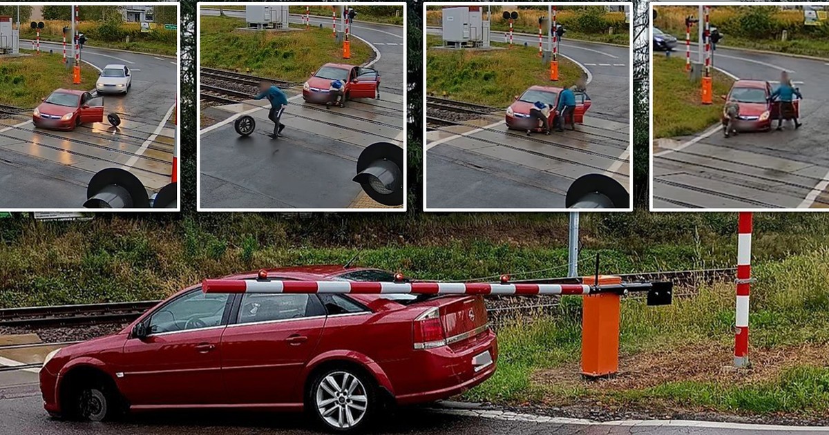 Katowice. Utknęli na torach, bo z auta odpadło koło. Wtedy pojawił się kryminalny