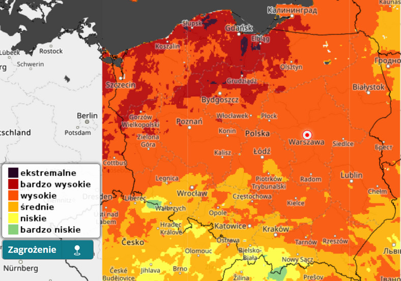 Zagrożenie pożarowe w Polsce we wtorek