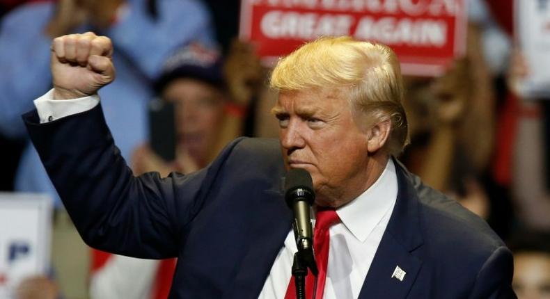 Republican presidential candidate Donald Trump speaks at a campaign rally in Cincinnati, Ohio, on October 13, 2016